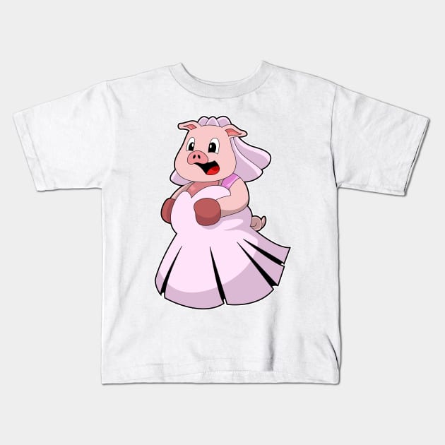 Pig as Bride with Wedding dress Kids T-Shirt by Markus Schnabel